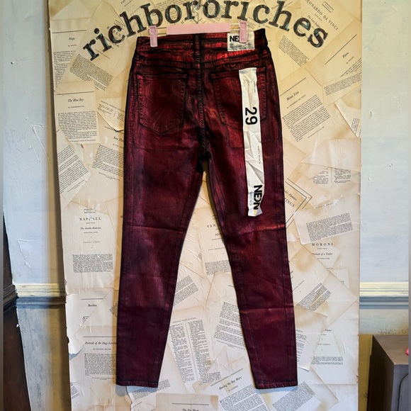 Urban Outfitters Neon Denim Cherry Coated Skinny Jean Metallic Red Black - Picture 7 of 7